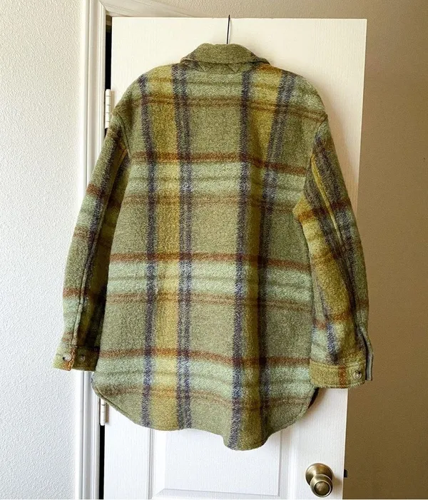 Jacket Ganna Shirt Shacket Fuzzy Wool Plaid Prairie Sage Mint L GUC - Image 8
