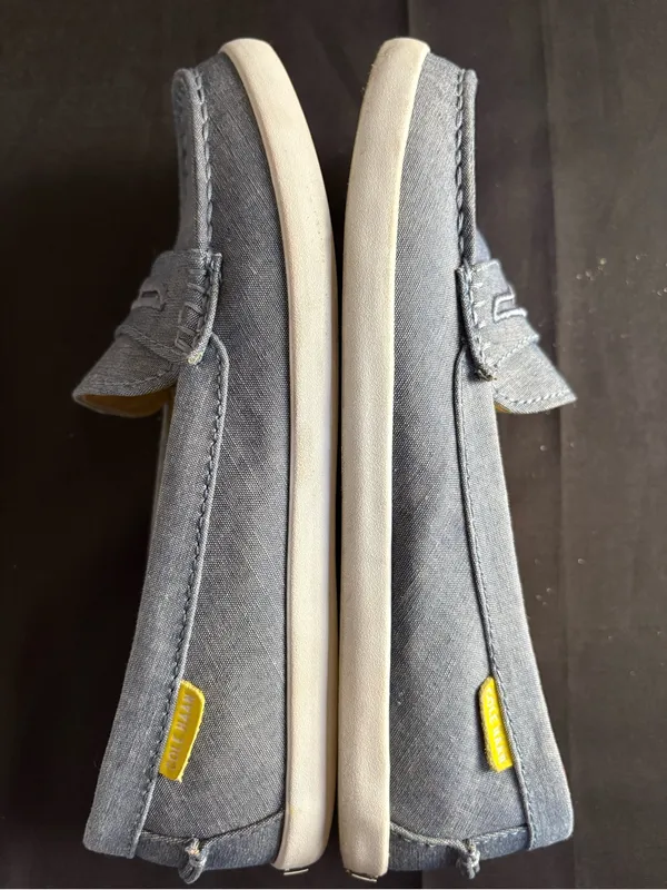 Cole Haan Blue Canvas Slip-On Loafers with Yellow Insole - Image 3