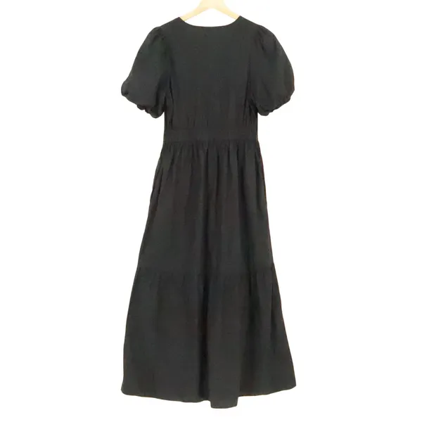 French Connection Tiered Maxi Dress Womens Size XS Black Puff Sleeve Pockets - Image 2