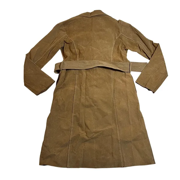 Vintage Jennyfer J 100% Leather Suede Trench Coat Size S Hippie Y2K 70s 80s Boho - Image 2