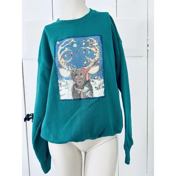 Vintage 90s Lee Sturdy Sweats "Heavyweight" Reindeer Christmas Sweatshirt Large - Image 3