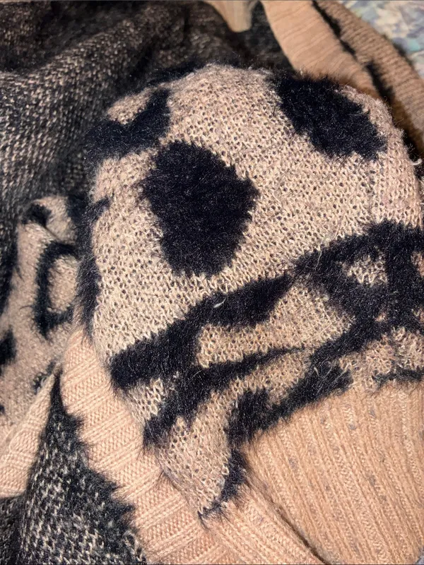 debut Tan and Black Fuzzy Leopard Print Long Open Front Cardigan - Size S - Image 10