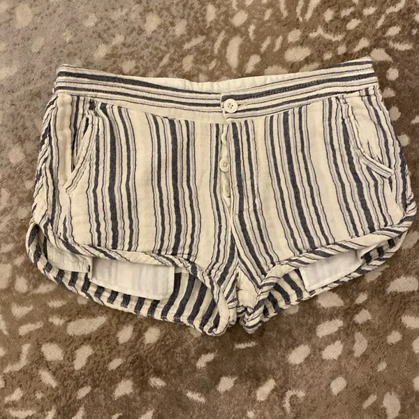 Free People Night Moved Striped Shorts Mid Rise Button Fly White Blue Si… - Image 4