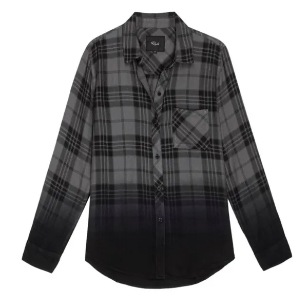 RAILS Hunter Charcoal Jet Dip Dye Plaid Button Down Shirt S Small Flannel Grunge - Image 6