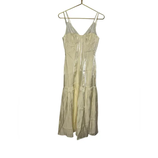 💛 FORE Cream Satin‎ Bustier Midi Dress S – Sleek Shimmer Slip Style ✨ - Image 2