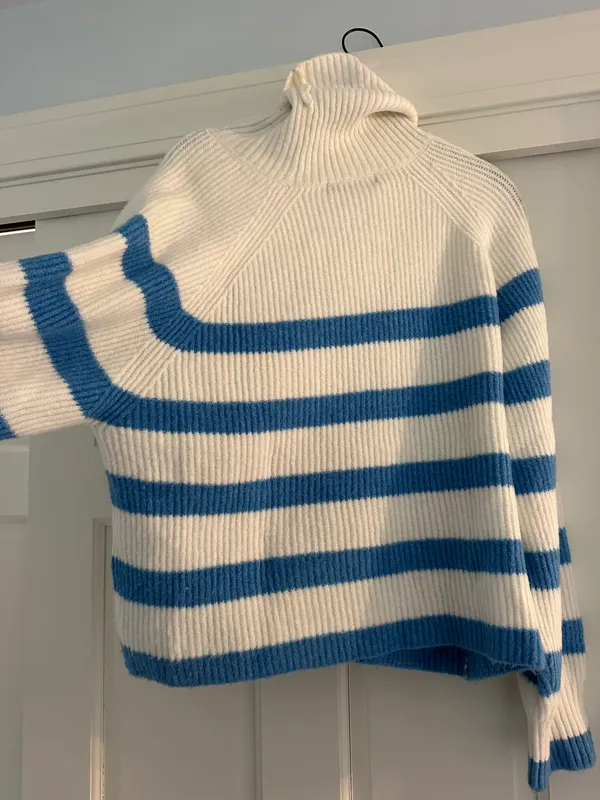 Mango Blue and White Stripe Turtleneck Sweater - Image 4