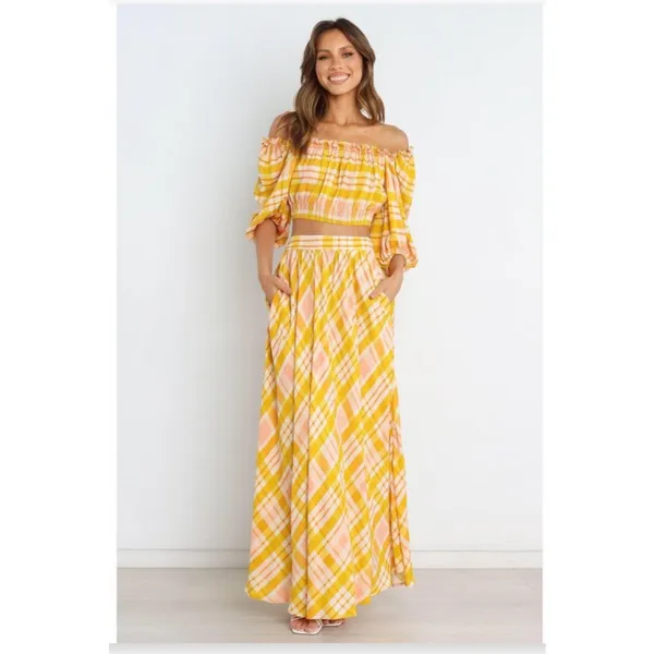 Petal & Pup Top Women 2 Yellow Orange Off‎ Shoulder Crop Pullover Ruffle Top NEW - Image 2