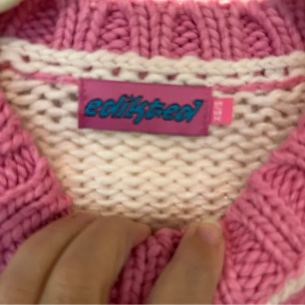 Edikted Chunky Crop Sweater Sz XS / S Pink Striped Chunky Knit Oversized - Image 5