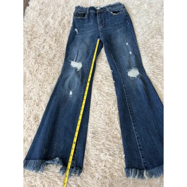 Risen Los Angeles Women's Trendy Flare Jeans Distressed Frayed‎ Hem Blue Size 7 - Image 7