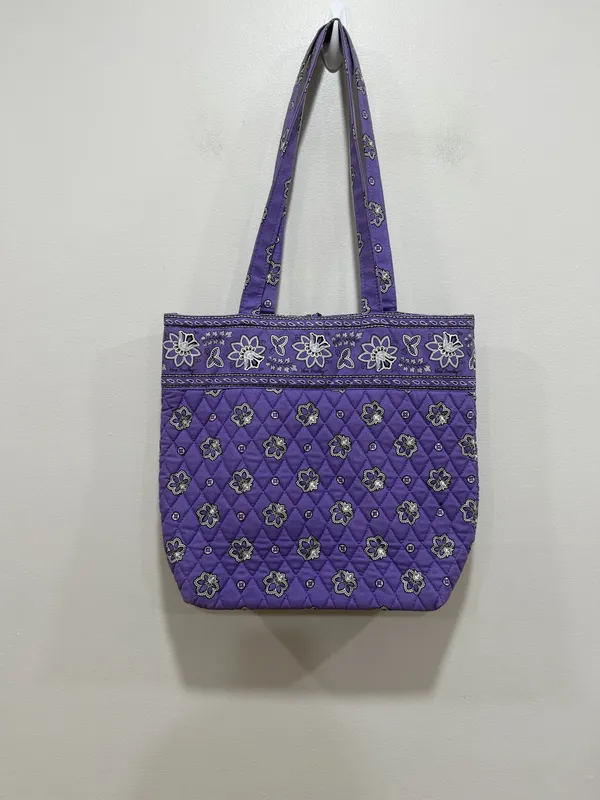 Vera Bradley Purple Quilted Tote Bag Floral Paisley Print Cotton Shoulder Bag - Image 7
