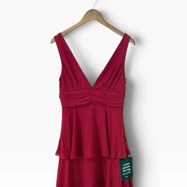 Lulus Celebration Time Red Sleeveless Tiered Midi Dress size Medium NWT - Image 5