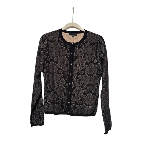 Ann Taylor Medium Black Tan Floral Cardigan Sweater - Image 2