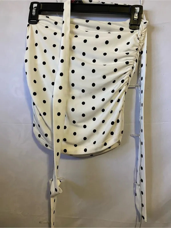 White Polka Dot Draped Crop Top Size M - Image 3