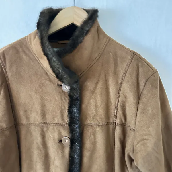 Vintage Fitz-Wright Brown Suede Leather Faux Shearling Lined Overcoat Sz Medium‎ - Image 4