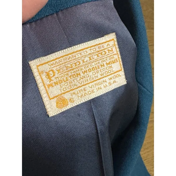 PENDELTON Blazer Jacket Women Size 12 Blue‎ 100% Virgin Wool Made In USA Vintage - Image 3