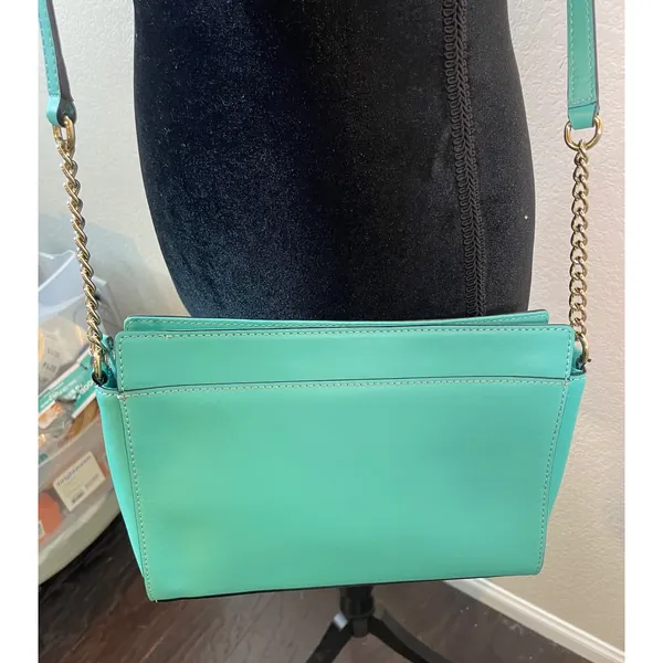 Kate Spade Montford Park Teal Small Crossbody Bag Bow Leather Chain Strap Chic - Image 8