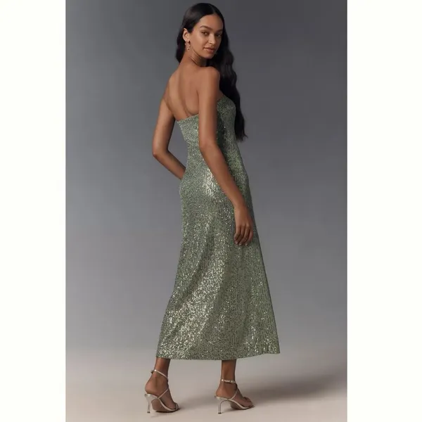 Anthropologie The Fleur Strapless Satin Maxi Slip Dress: Sequin Edition - Image 3