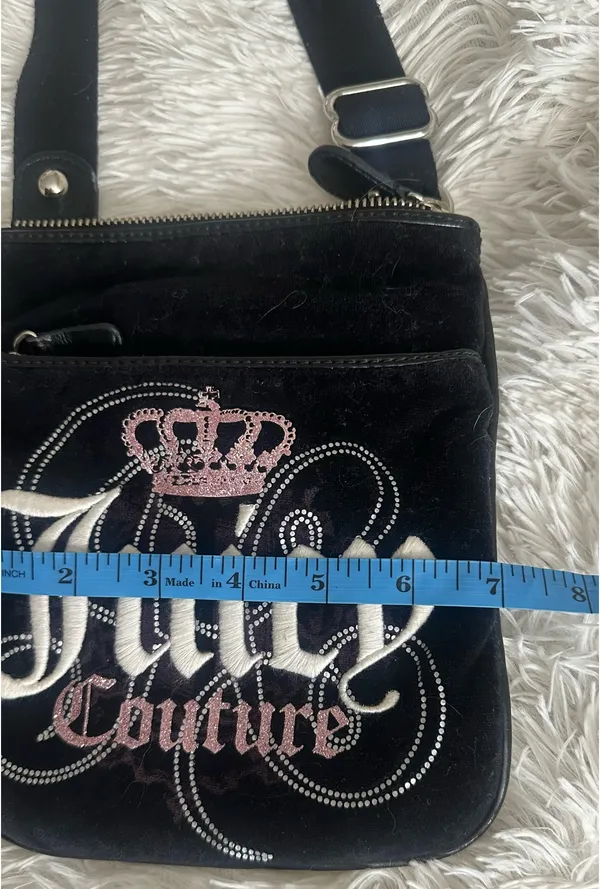 Juicy Couture Y2K Black Velour Crossbody Bag - 2011 Vintage Pink Sparkles - Image 14