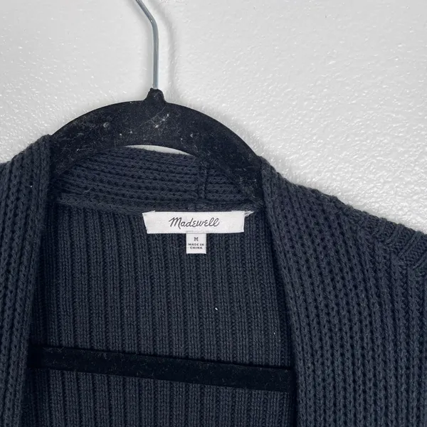 Madewell Womens Black Ribbed Knit 100% Cotton Open Front Cardigan Sweater Size M - Image 2
