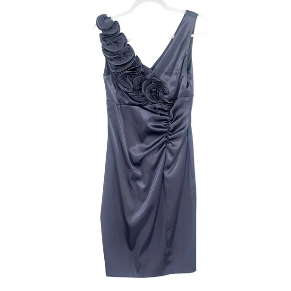 Betsy & Adam Satin Cocktail Dress Sz 6 Y2K Mob Wife USA Rosette Ruched Wedding - Image 2