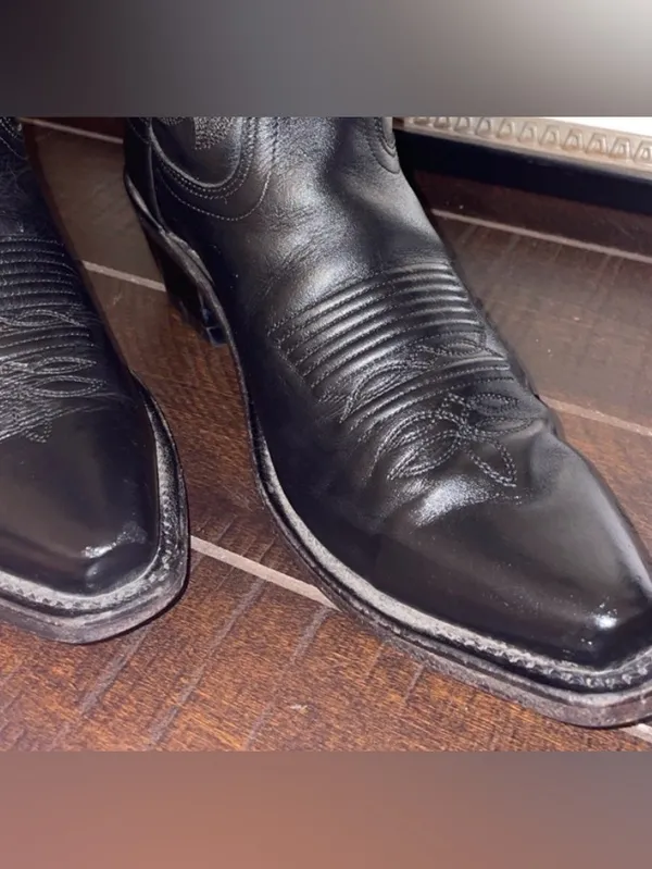 Old West Black Leather Western Heeled Boots LF1510 Size 6 - Image 8