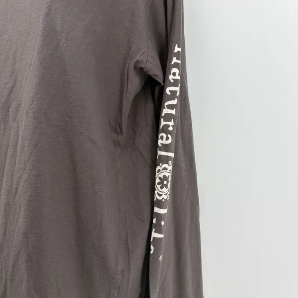 Natural Life Be Happy Floral Graphic Long Sleeve Tee Medium Charcoal Gray Boho - Image 3