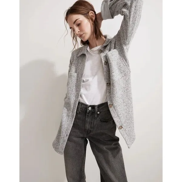 Madewell MWL (Re)sourced Sweater Fleece Shirt-Jacket Shacket Oversized XL‎ Gray - Image 2