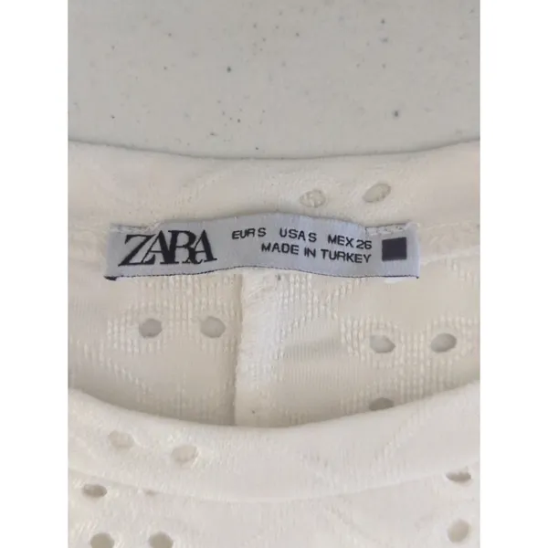 Zara White Blouse Embroidered‎ Eyelet Ruffled Top Women's Small Coastal Boho - Image 6