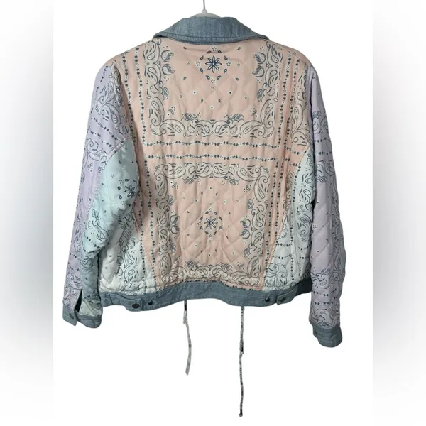 BLANK NYC Reversible Quilted Denim Jacket Large Blue Floral Snap Front Coat - Image 12