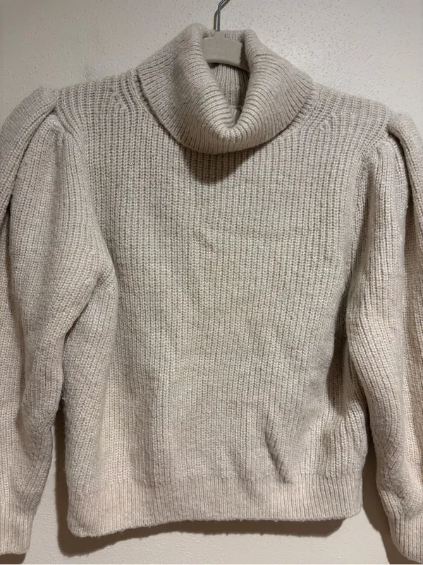 J. Crew Cream Cropped Puff Sleeve Turtleneck Sweater Wool Alpaca Size Medium - Image 5