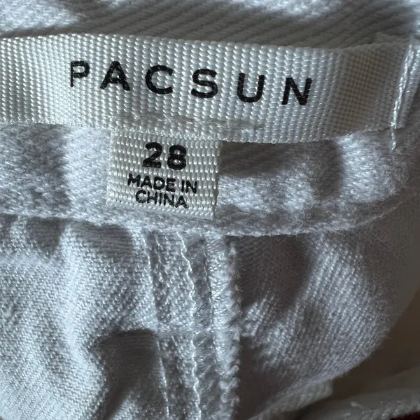 PacSun Carpenter Embroidered Graphic Raw Hem Denim Shorts White Indie Size 28 - Image 5