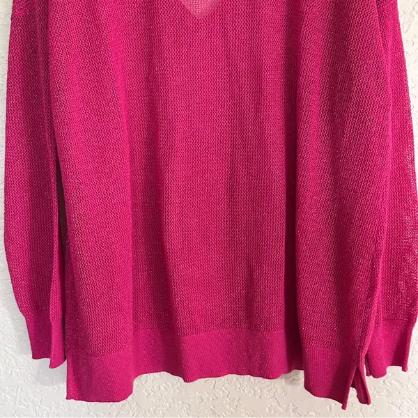 Chico's Black Label V-Neck Metallic Sweater Pink XL Women Shimmer Knit‎ Pullover - Image 11
