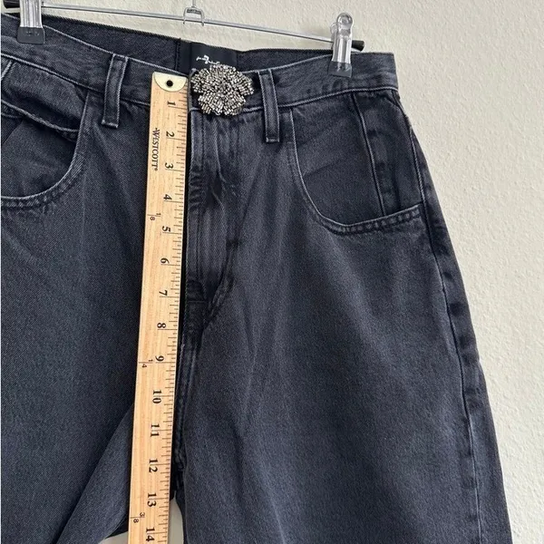 7 For All Mankind Jennifer Beaded Baggy Jeans Wide Leg Women's 26 Faded Black - Image 14