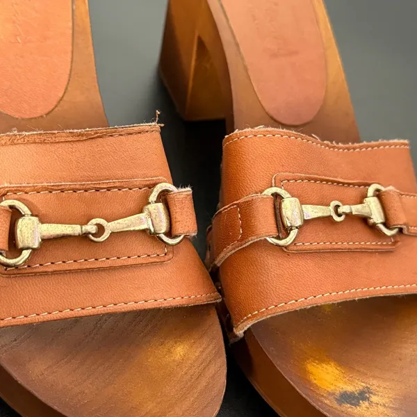 Horsebit BOHO Y2K Wooden Platform Clog Mules Womens Size 39 US 8.5 Brown Slides - Image 7