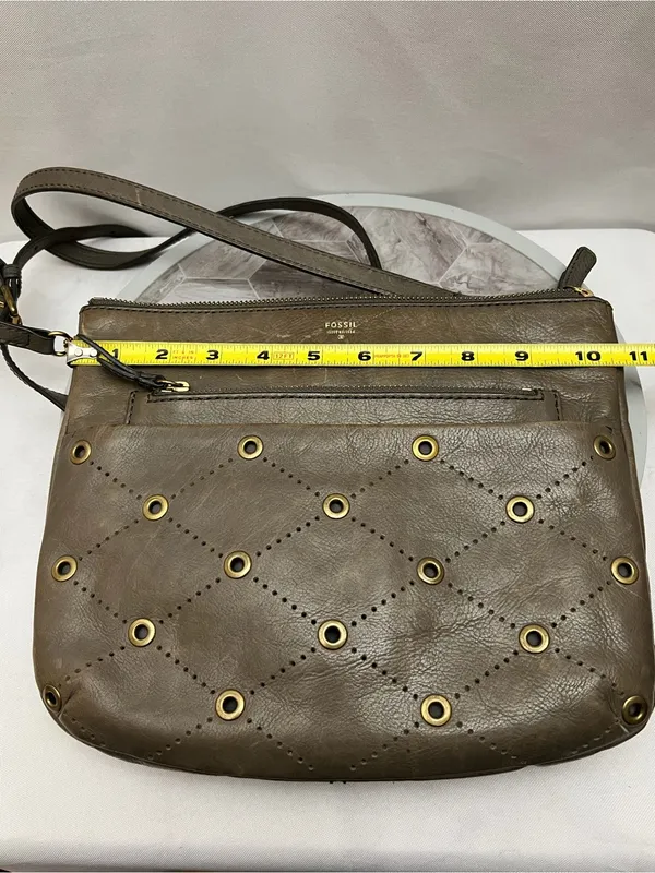 Fossil Issue No. 1954 Brown Leather Crossbody Bag Grommet Studded Purse - Image 10