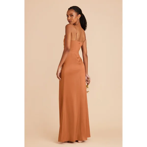 Birdy Grey Bridesmaid Dress Lydia Rust Satin Cowl High Slit Size XS Summer Fall - Image 4