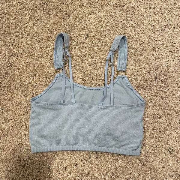 Aerie Blue Ribbed Longline O-Ring Bralette - Image 3
