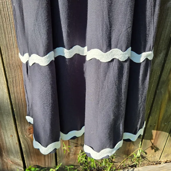 NEW SIM & SAM Linen Blend Navy w/White Trim Tiered Midi Dress M - Image 12