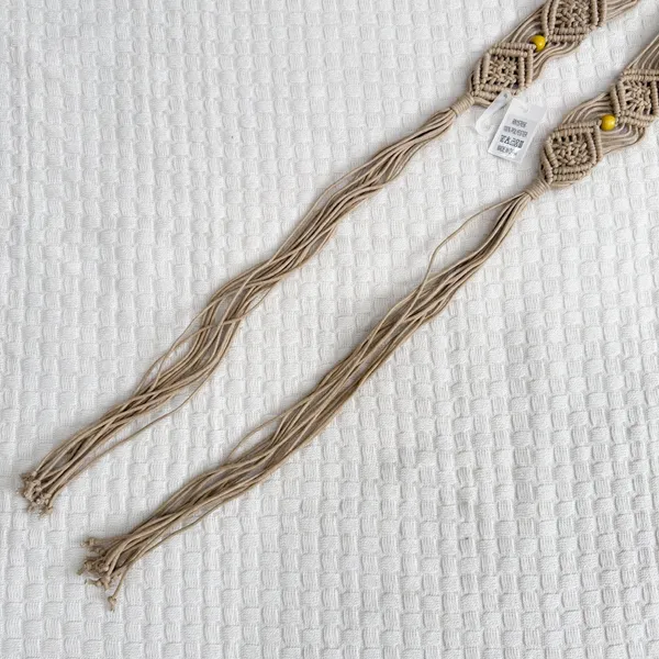 NWT Macrame Boho Woven Rattan Straw Rope Braid Waist Belt Khaki Tan - Image 9