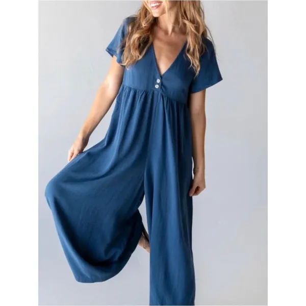 Natural Life Blue Avery Wide Leg Linen Blend Jumpsuit Sz.XS/S - Image 2