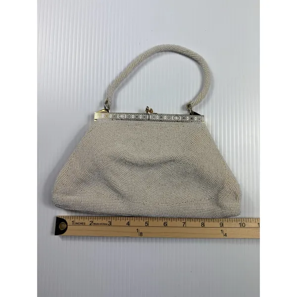 Vintage White Micro Beaded Clutch Purse Handmade‎ by Mr. John - Image 7