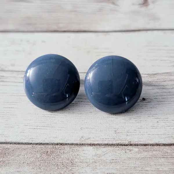 Vintage Clip On Earrings Just Over 0.75" Dark Blue Domed Circle Retro - Image 2