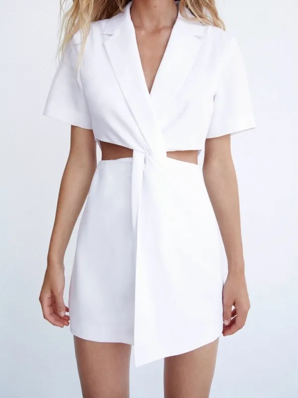 Zara Blogger Favorite White Blazer Front Twist Cutout Mini Dress XS - Image 3