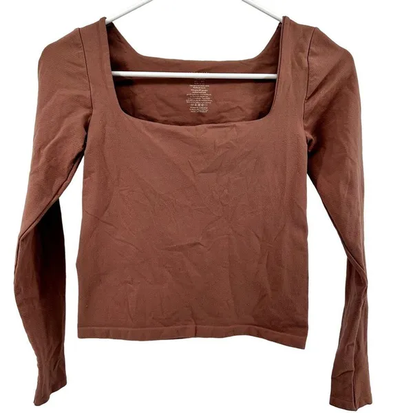 Intimately Free People Clean Lines Long Sleeve Crop Top Square Neck Pink Medium - Image 2