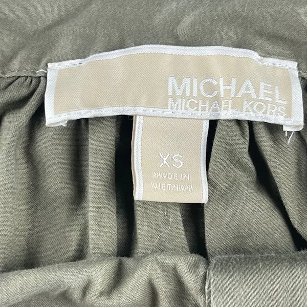Michael Michael Kors Womens XS Olive Green Off‎ Shoulder Button Front Blouse Top - Image 3