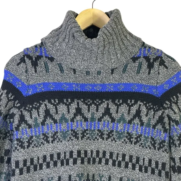 Madewell Fair Isle Geometric Turtleneck Sweater Grey Blue Merino Wool Size S - Image 3