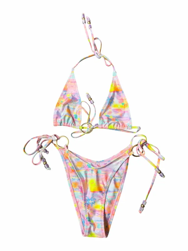 Kulani Kinis Sunset Universe Bikini Set XS O-Ring Halter Tie Side Pastel - Image 2