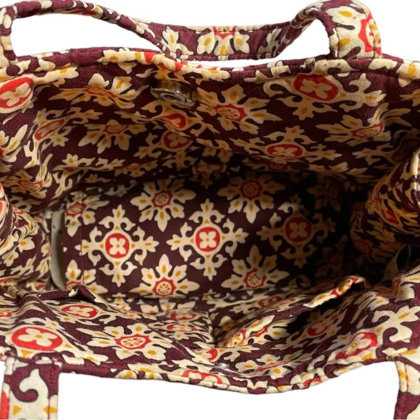 VERA BRADLEY Small Handbag Purse Brown/Beige/Red Print Quilted Cotton - Image 4