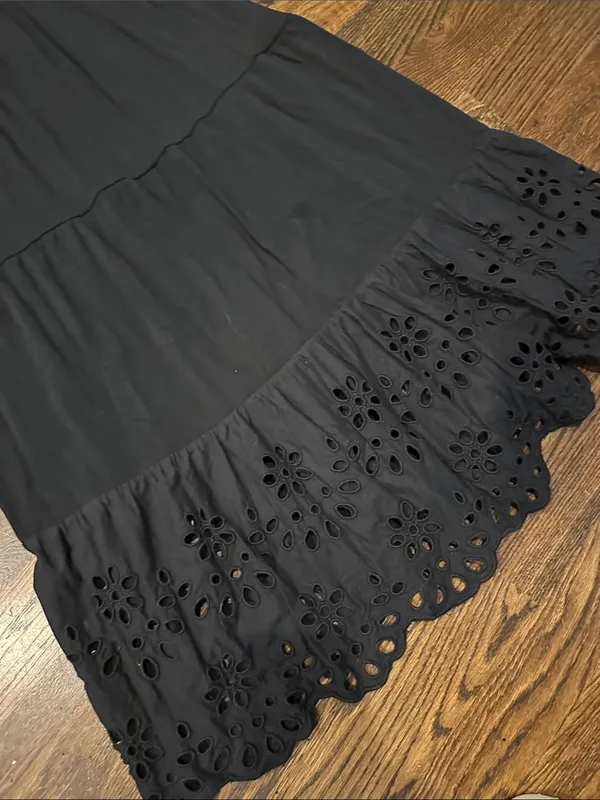 J Crew Black Eyelet Hem Tiered Maxi Dress XS - Image 5