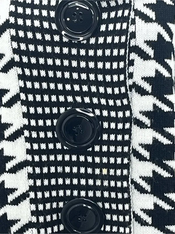 SIONI Black White Houndstooth Knit Wool Blend Cardigan Sweater Jacket Medium - Image 2